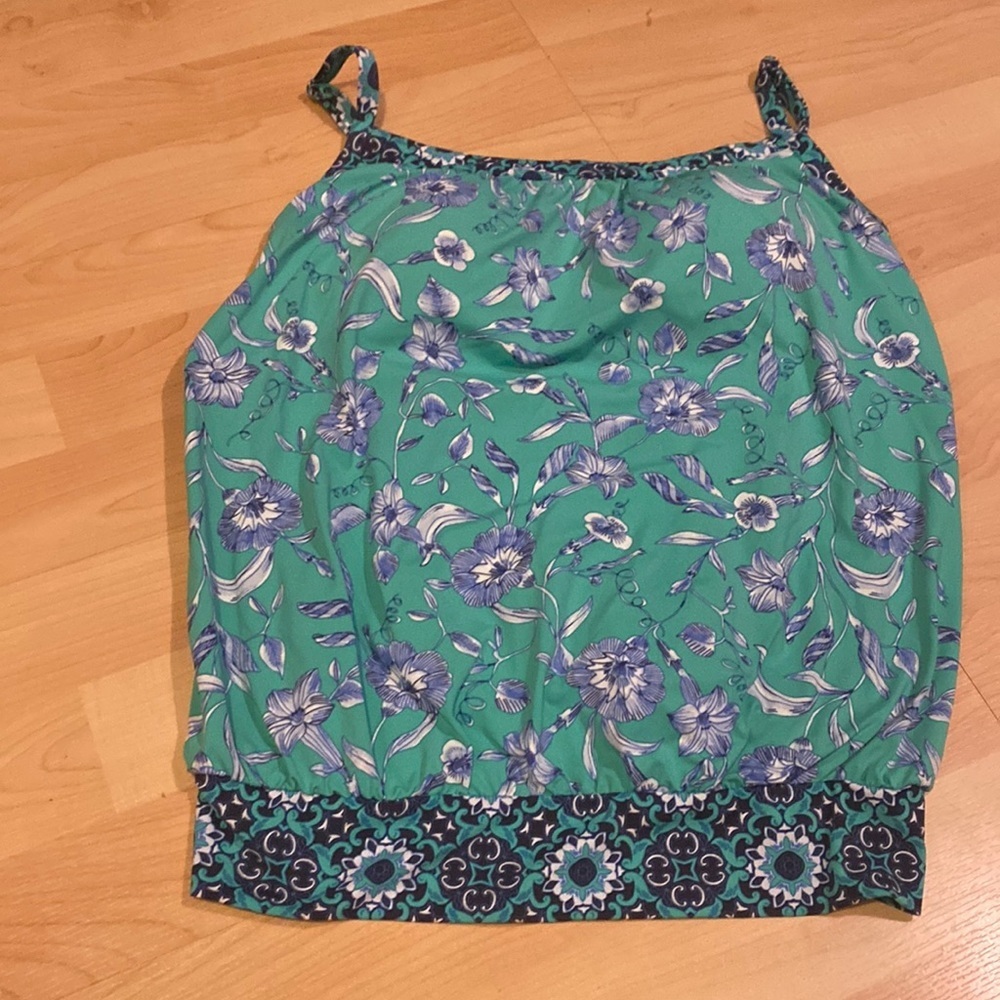 Lands’‎ End size 8 Tankini tummy control top blue green